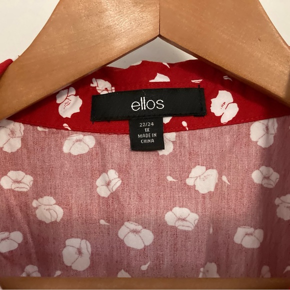 Ellos Fit & Flare 1X Button-down Shirt Dress Cap Sleeve Red and White - POCKETS! - Picture 2 of 11